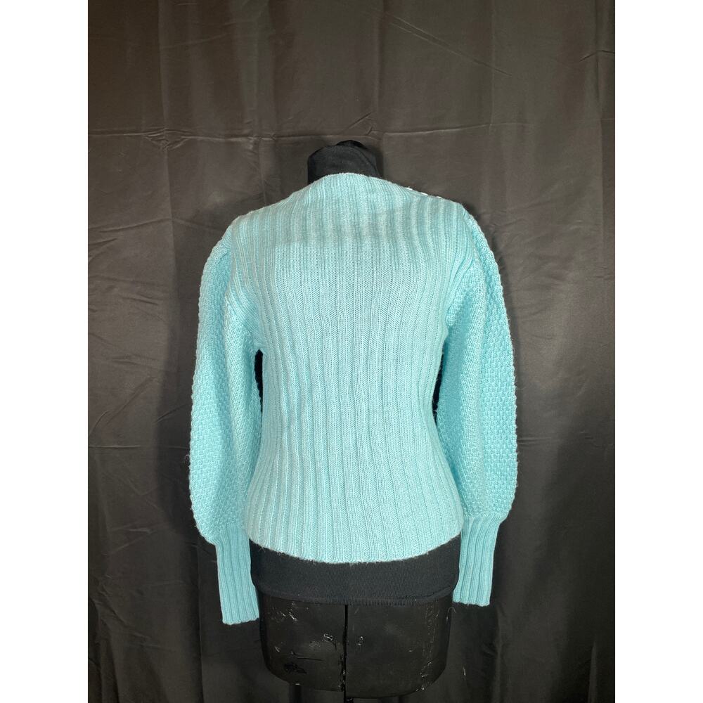 Vintage 80's Aqua Puffy Sleeve Sweater, Currants by Jeri-Jo Medium